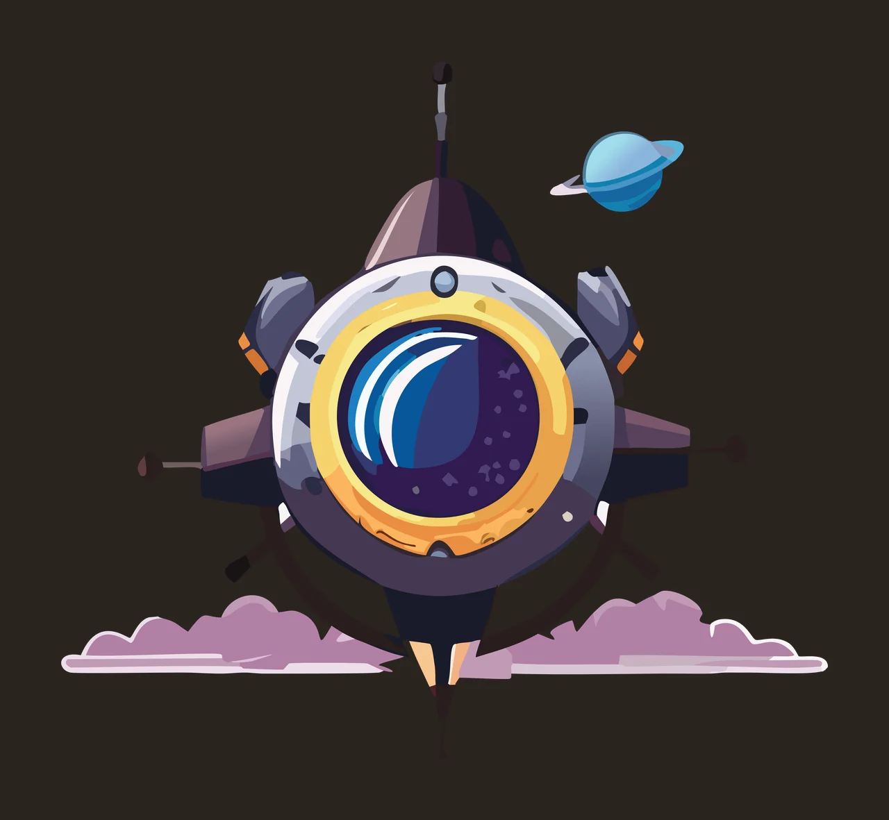 Space Ship With Small Planet flying clouds silhouette black contrast preview thumbnail