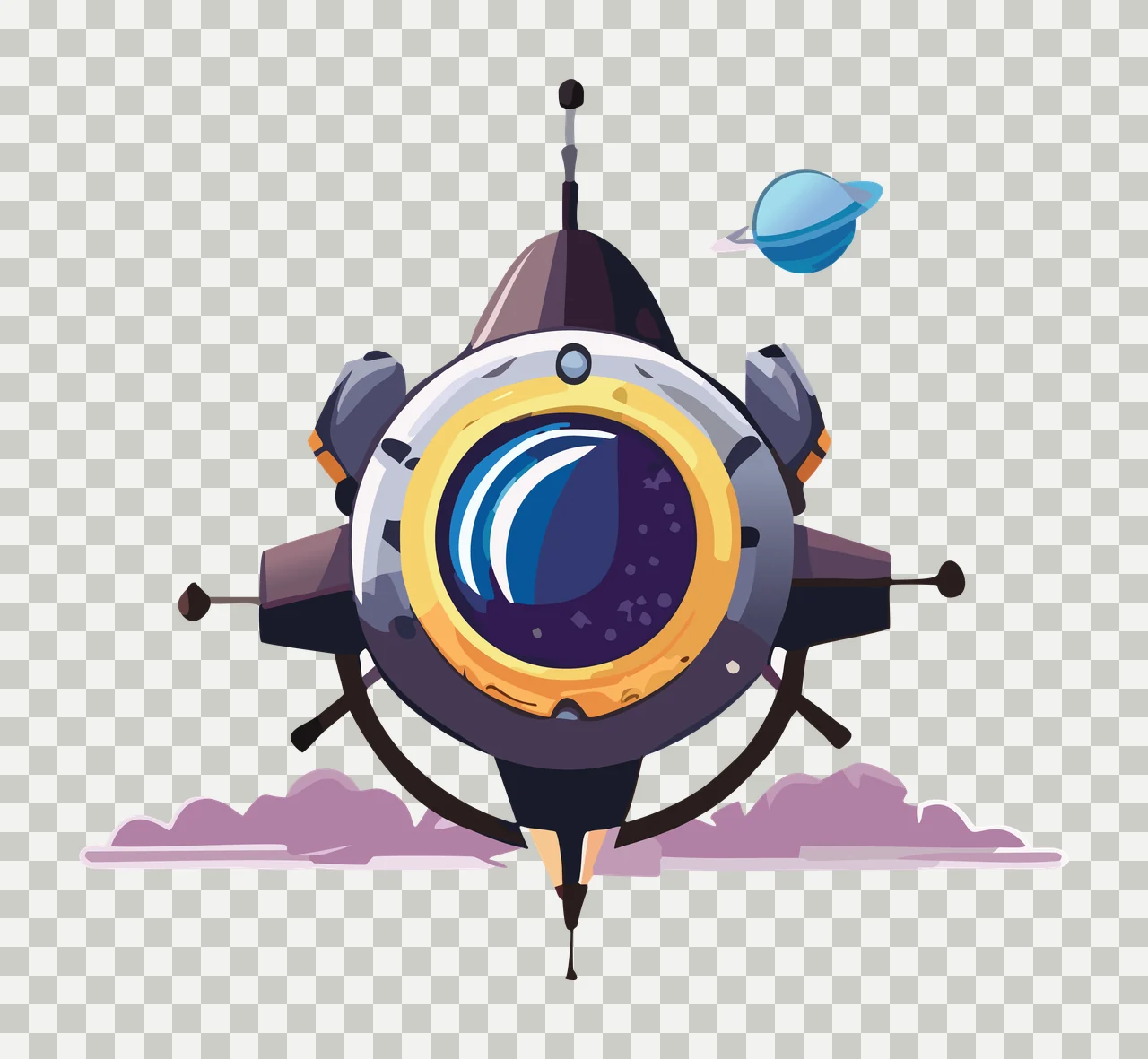 Space Ship With Small Planet flying clouds silhouette black transparency and detail preview thumbnail