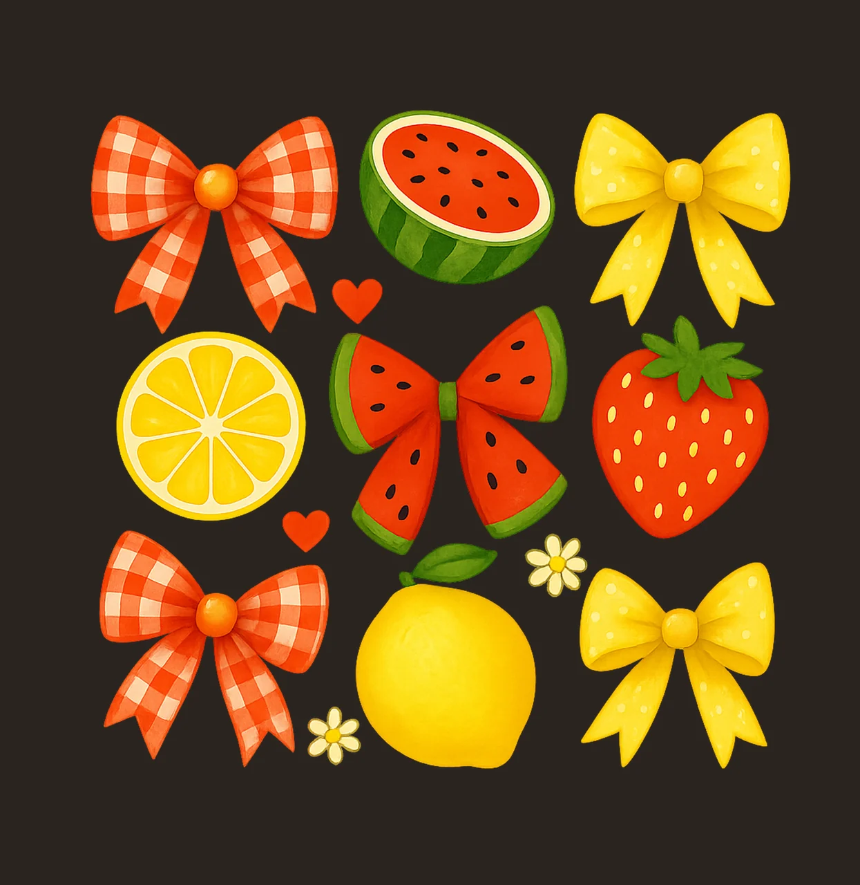 Watermelon Fruit And Ribbon Pattern With Bows lemon contrast preview thumbnail