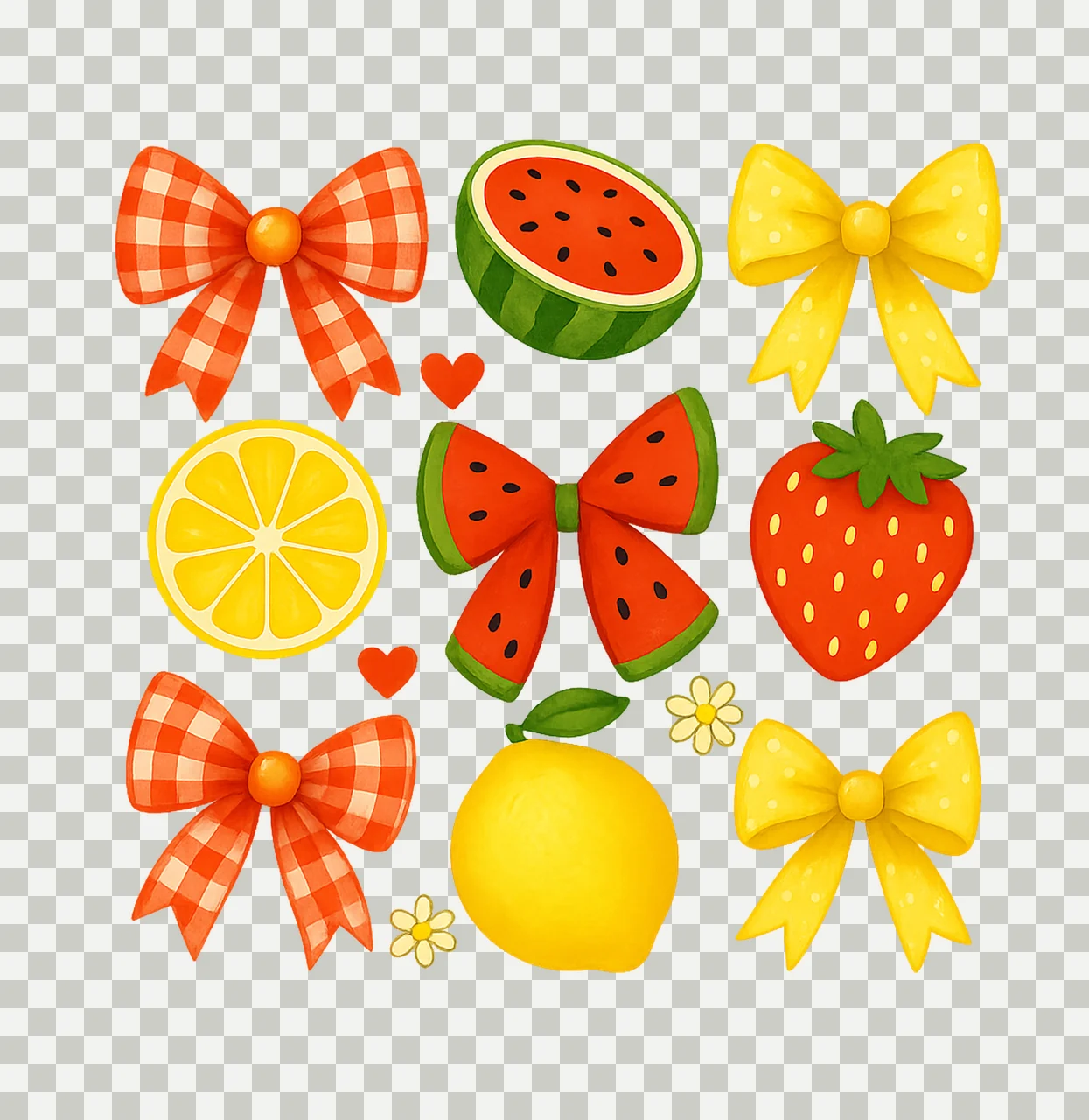 Watermelon Fruit And Ribbon Pattern With Bows lemon transparency and detail preview thumbnail