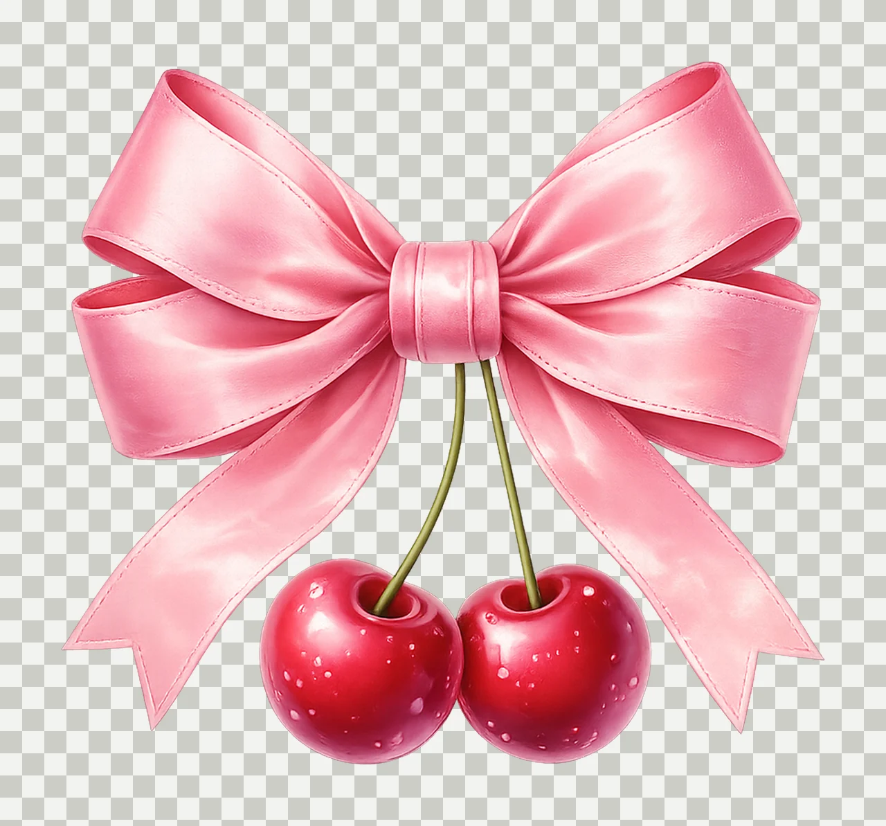 Cute Coquette Bow with Cherries Light Pink Bow Design Girly transparency and detail preview thumbnail
