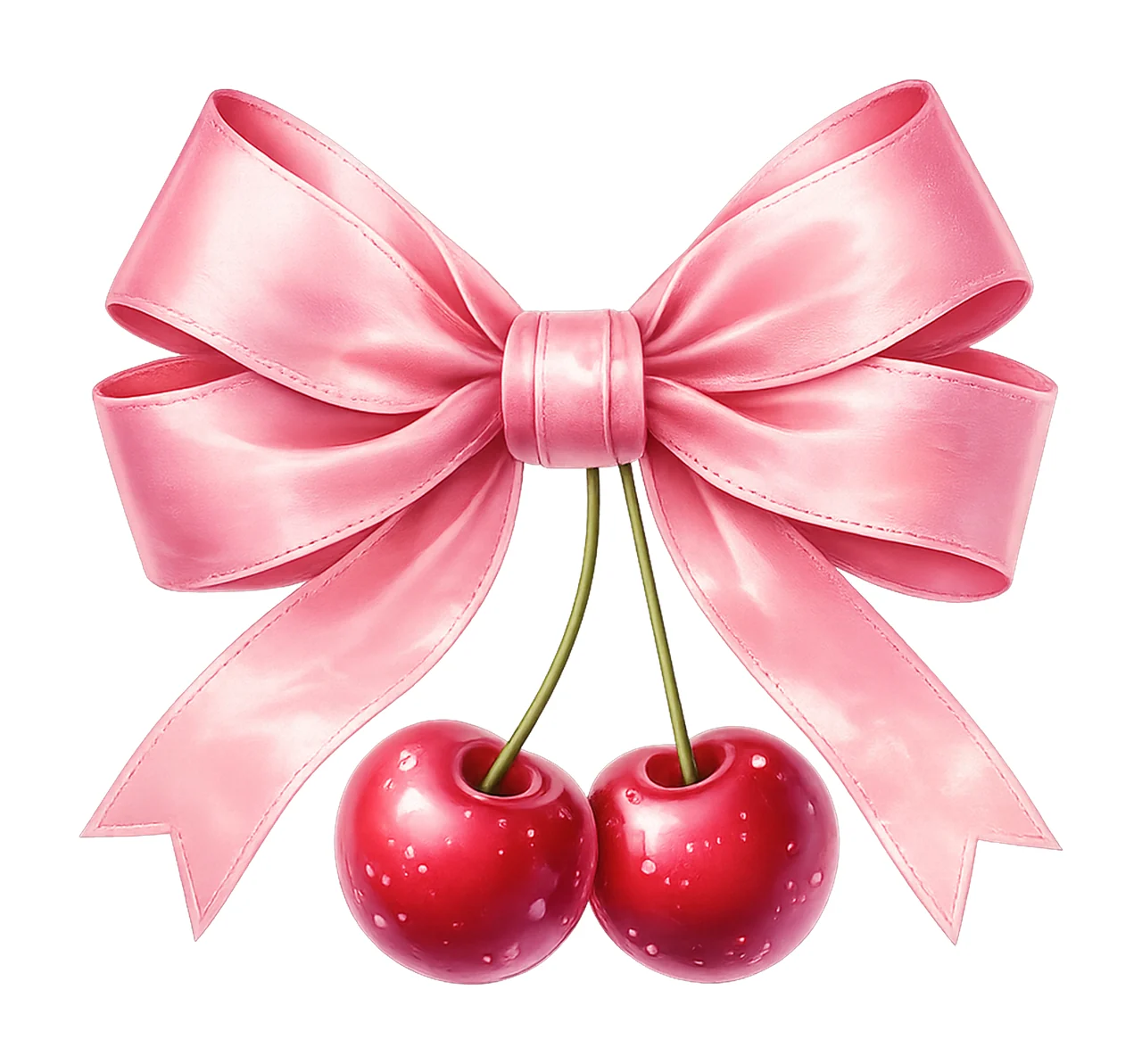 Cute Coquette Bow with Cherries Light Pink Bow Design Girly