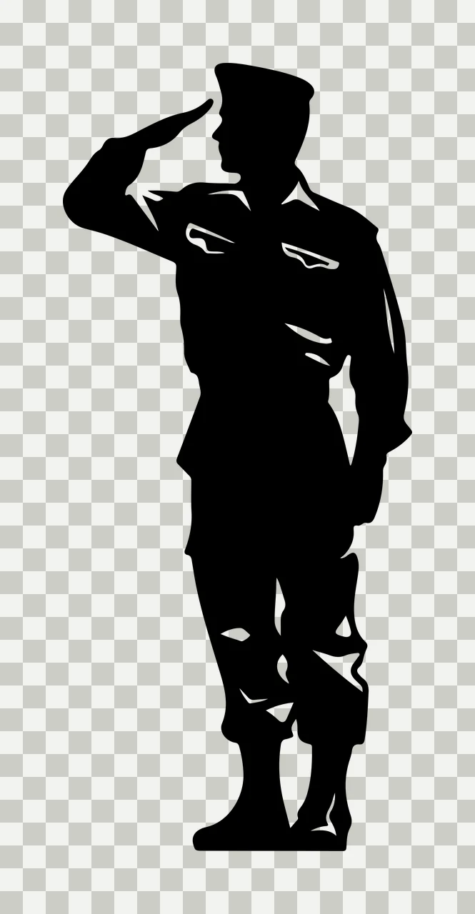 Full Body Silhouette Of An Individual In Military person saluting transparency and detail preview thumbnail