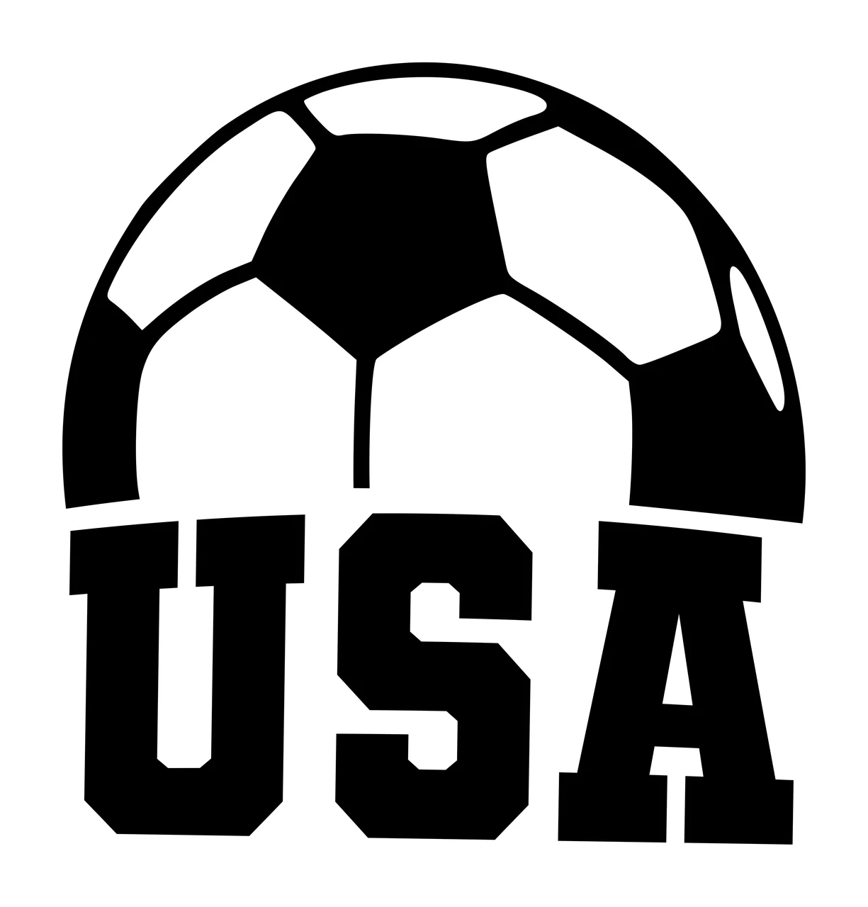 USA Typography Design with soccer ball section and block lettering USA in black and white