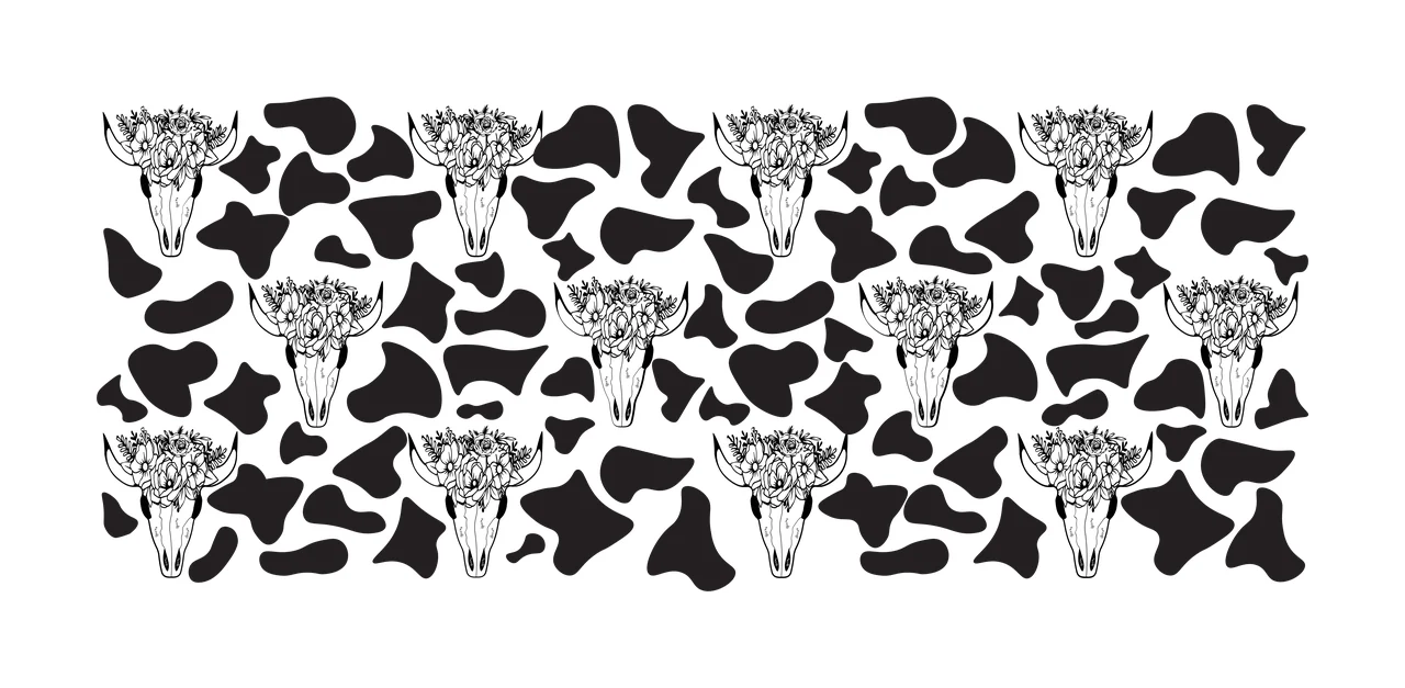 Cow Can Glass Wrap Print Pattern With Floral hide and skulls