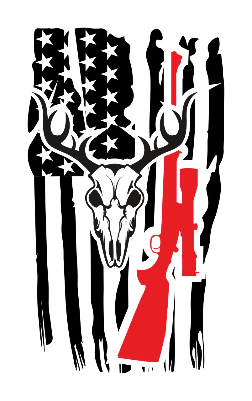 Skull Deer On Distressed Flag placed antlers stars stripes