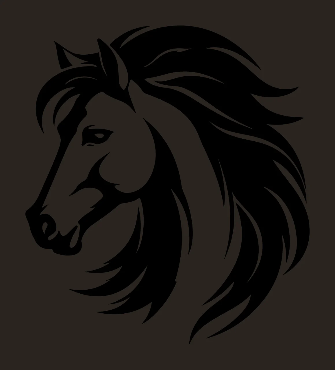 Horse Head Stylized Profile With Long Flowing Black Turning contrast preview thumbnail