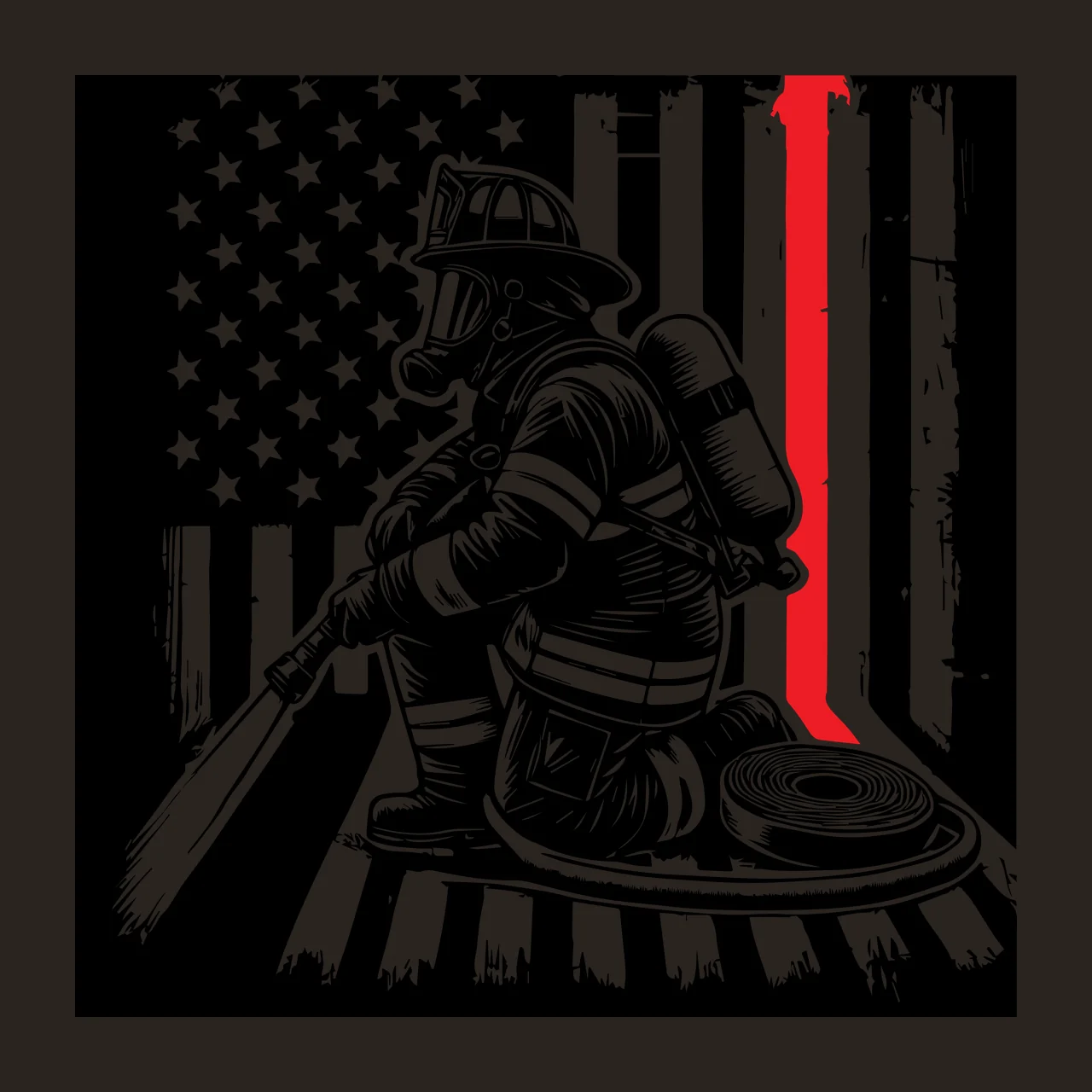 Flag Firefighter Kneeling Before Us helmet mask air tank hose contrast preview thumbnail