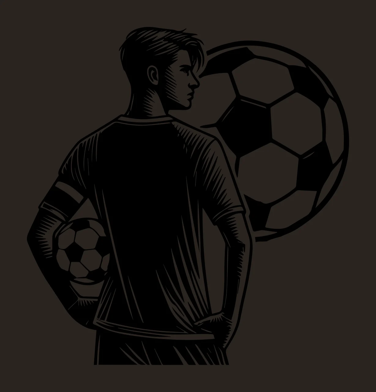 Soccer Ball Player Beside Large standing silhouette black white contrast preview thumbnail