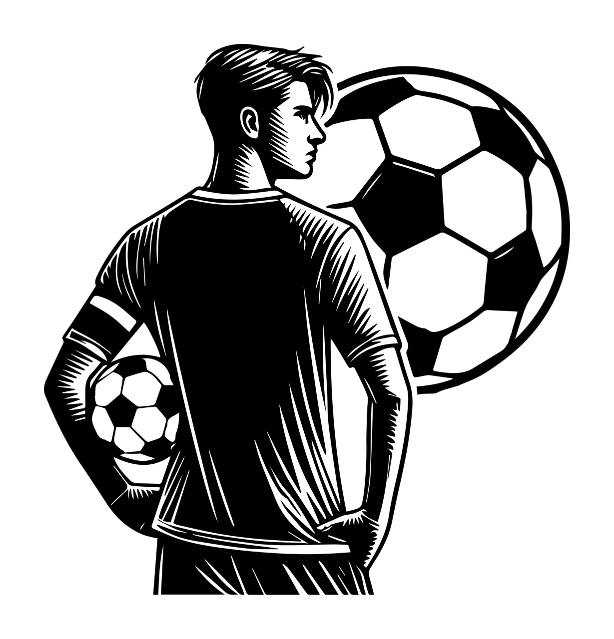 Soccer Ball Player Beside Large standing silhouette black white