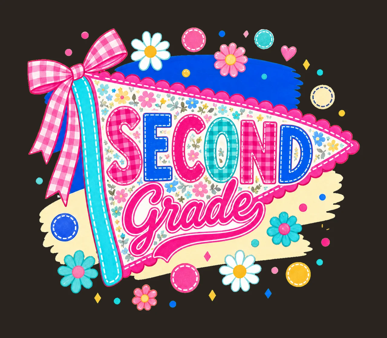 Neon Preppy Back to School Pennant Flag Design Variation B contrast preview thumbnail