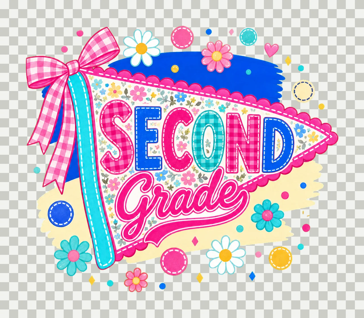 Neon Preppy Back to School Pennant Flag Design Variation B transparency and detail preview thumbnail
