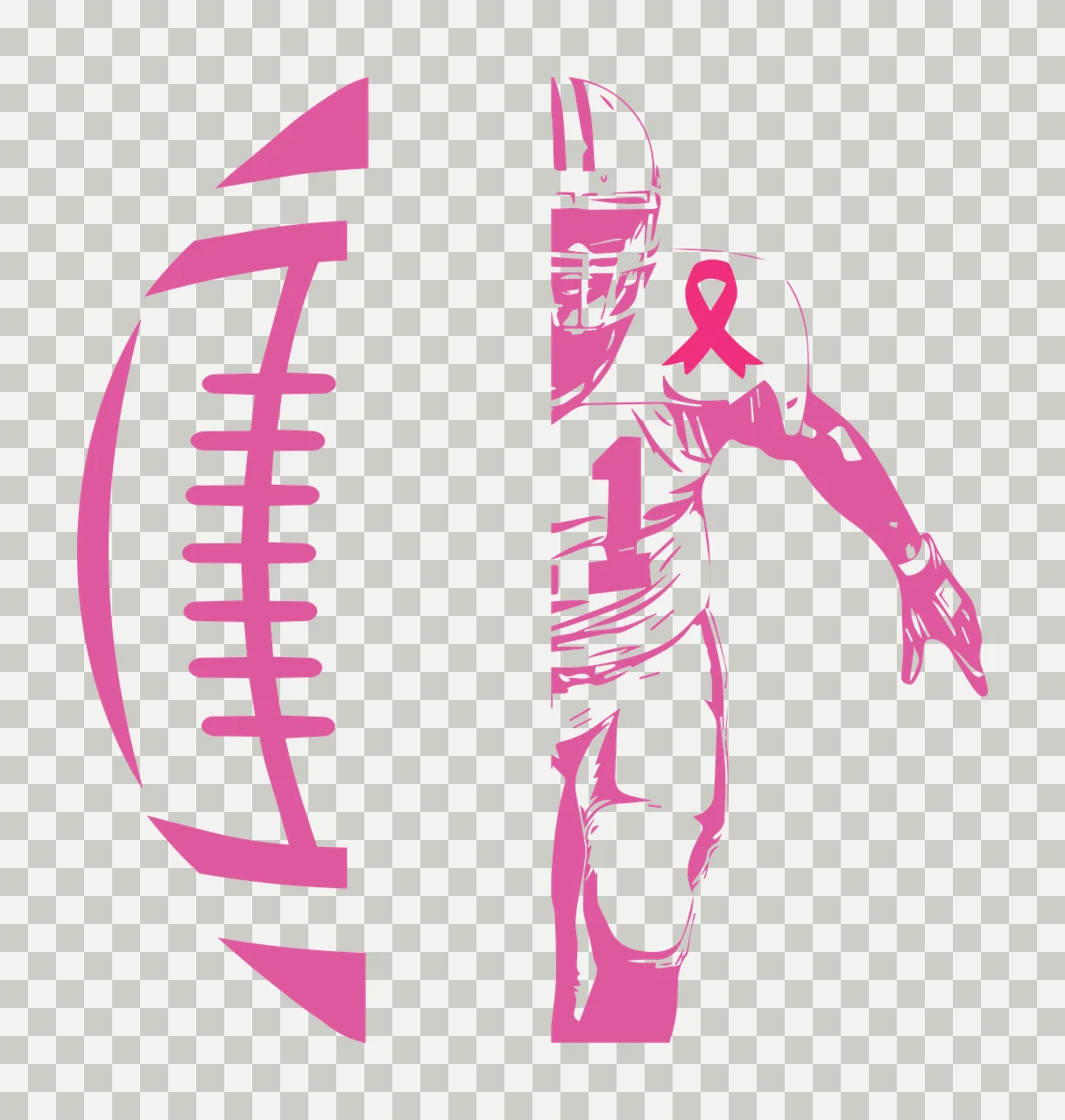 Football 1 Player With Awareness Ribbon running silhouette line art transparency and detail preview thumbnail