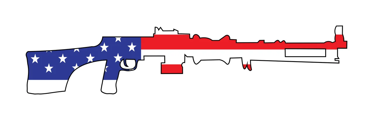 Machine Gun Silhouette With Star Pattern black weapon white