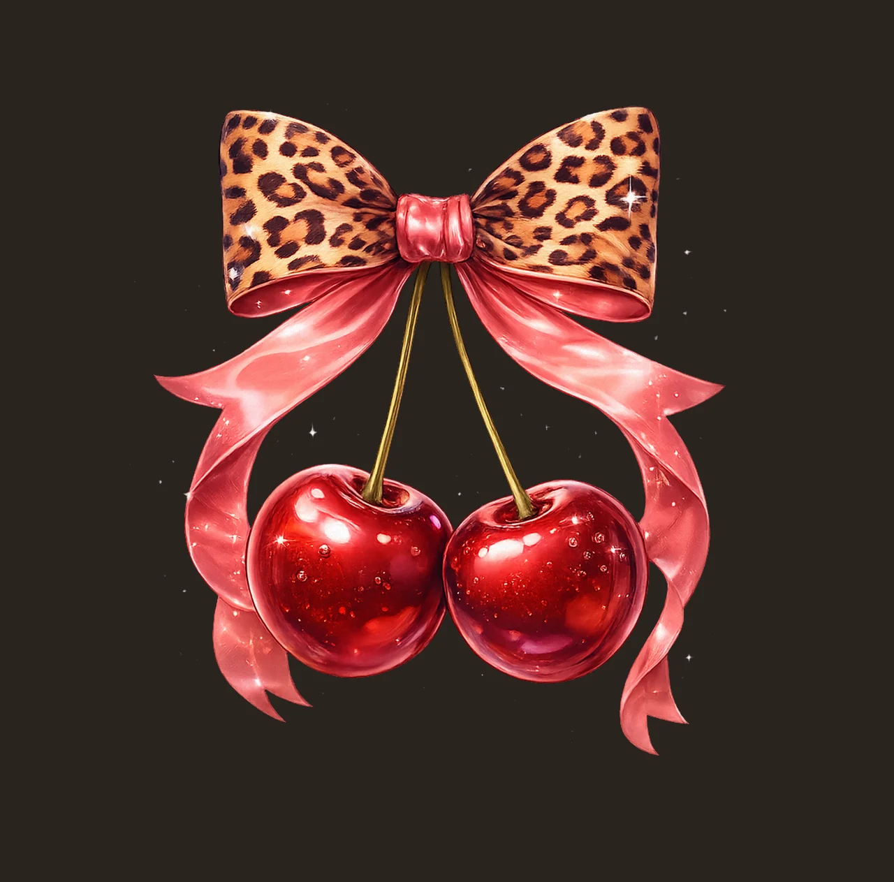Pink Leopard Print Bow Cherries Coquette Cherry Design Girly contrast preview thumbnail