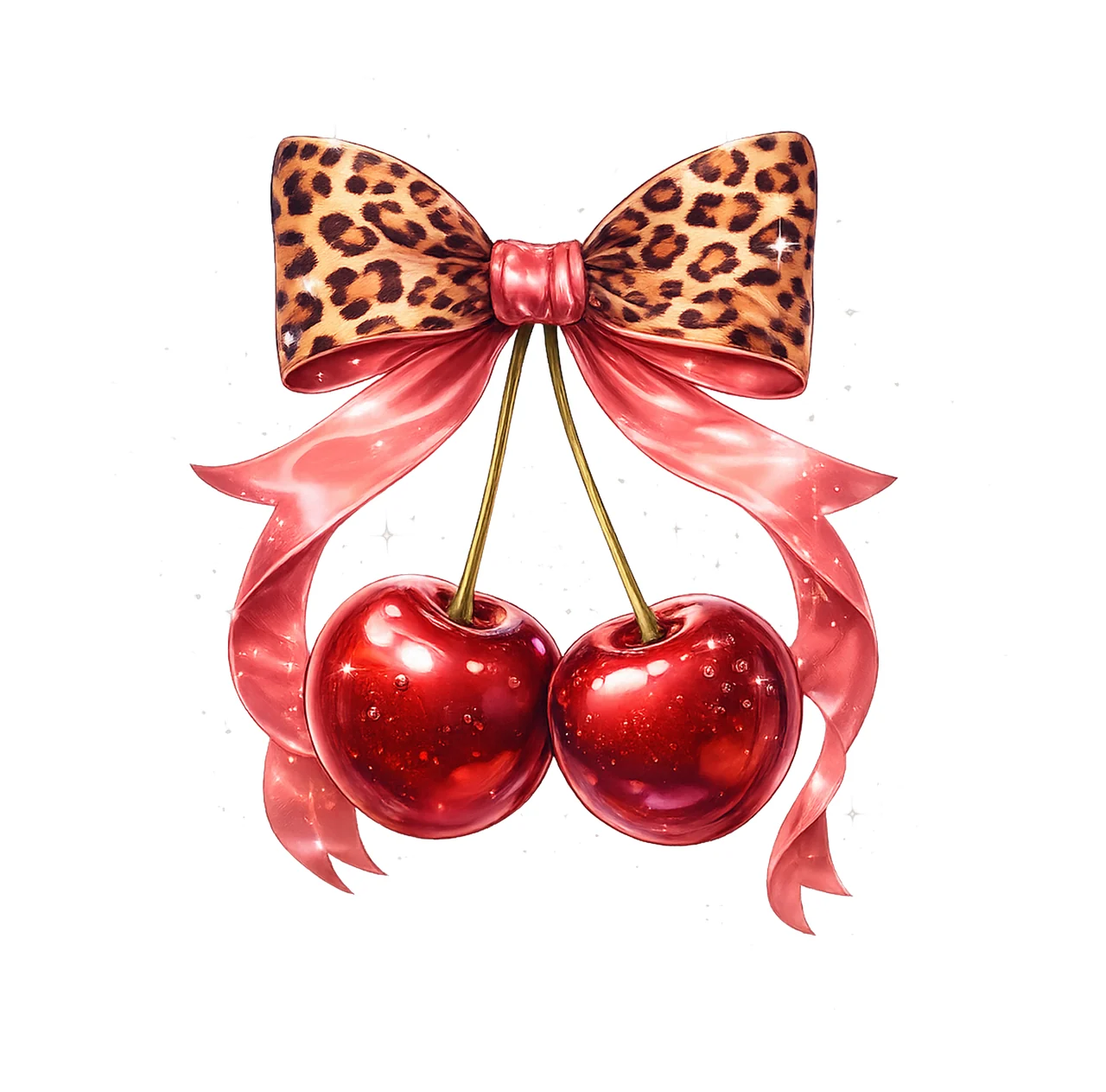 Pink Leopard Print Bow Cherries Coquette Cherry Design Girly