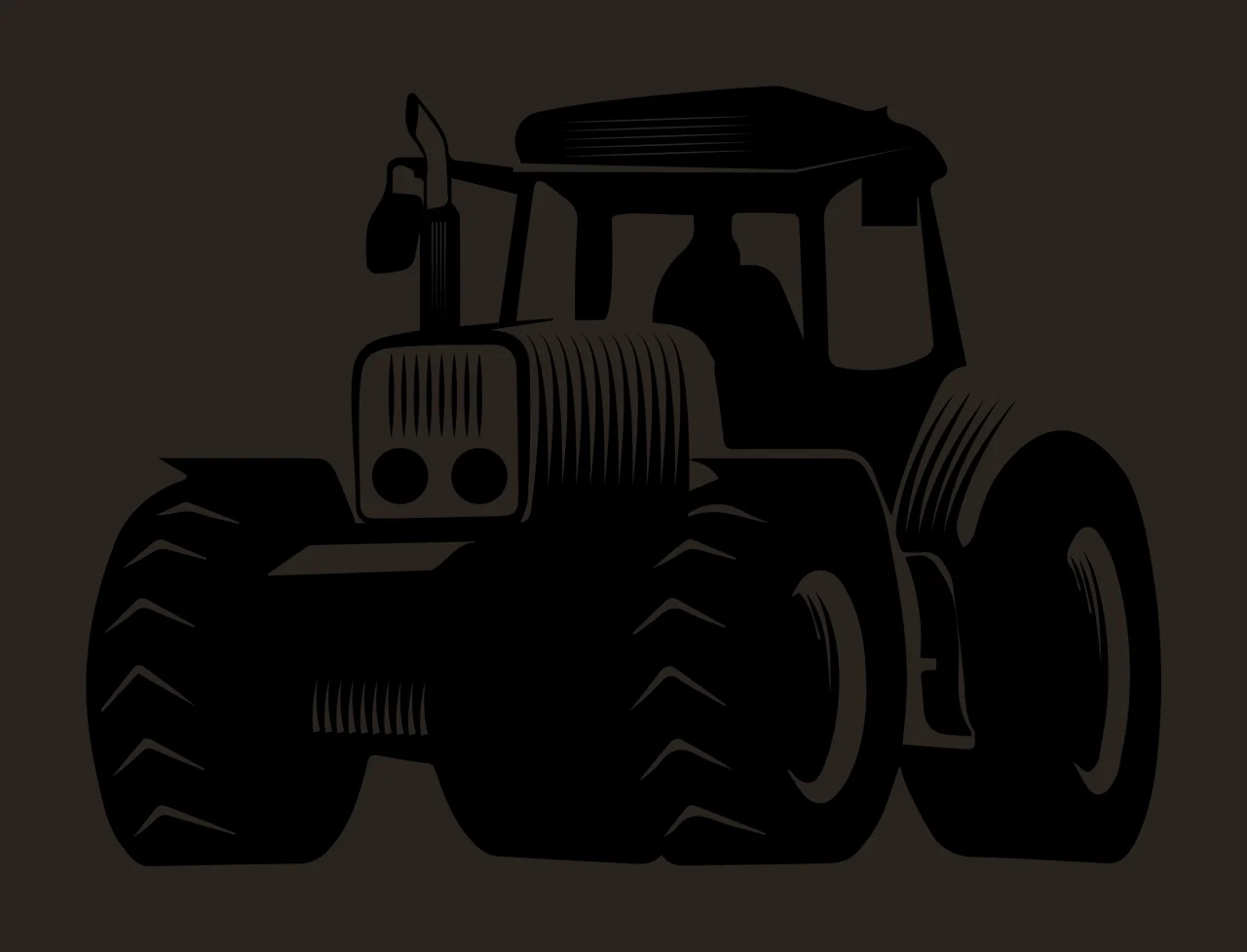 Tractor Black And White Illustration stationary tires cab exhaust pipe contrast preview thumbnail