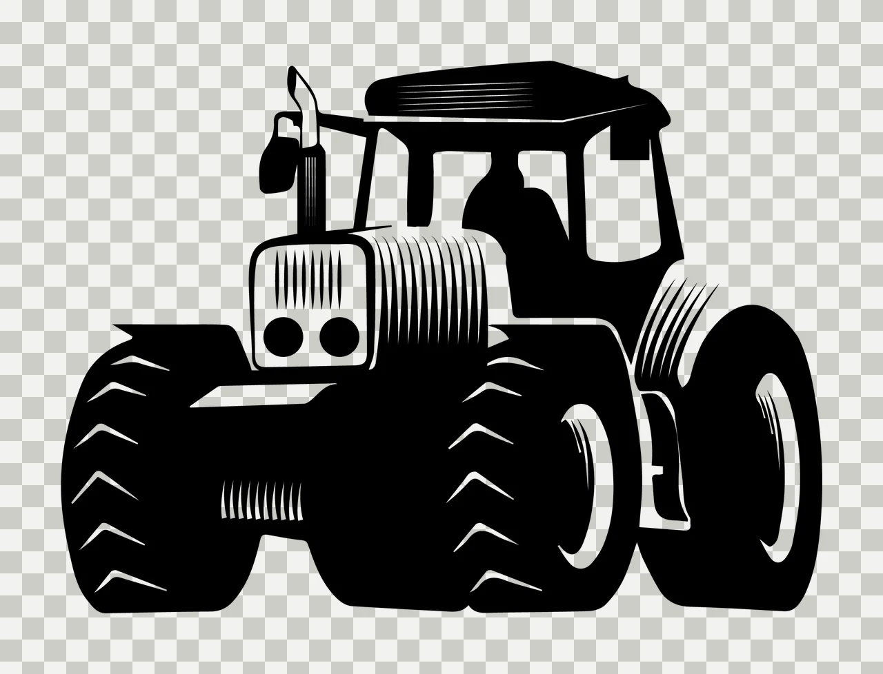 Tractor Black And White Illustration stationary tires cab exhaust pipe transparency and detail preview thumbnail