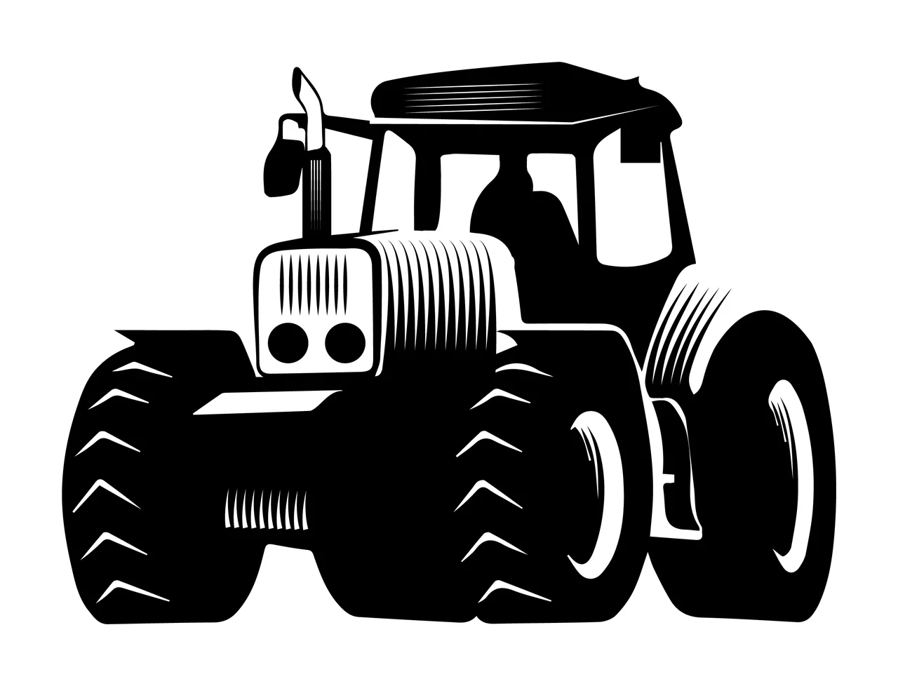 Tractor Black And White Illustration stationary tires cab exhaust pipe