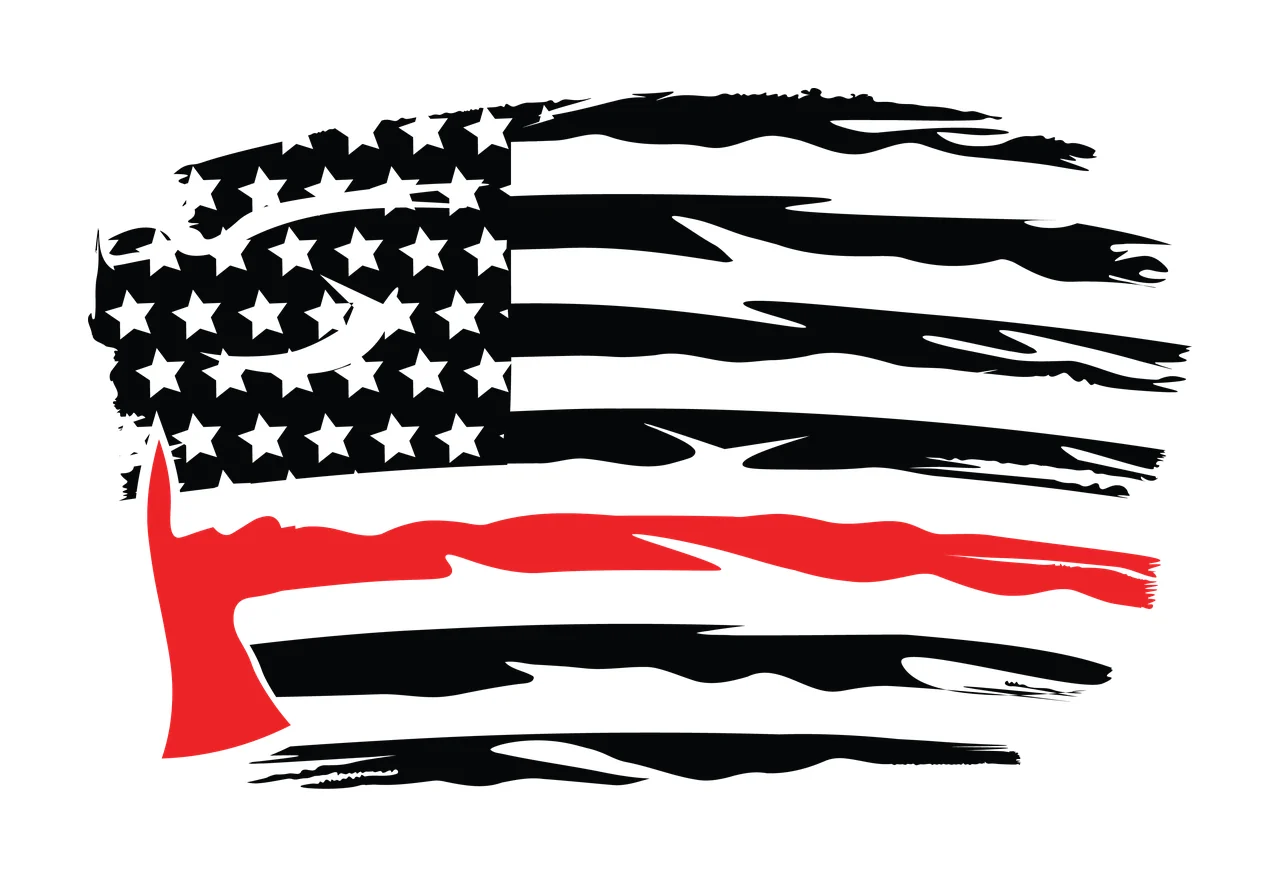 Flag Horizontal Distressed Graphic With A Black Silhouette axe