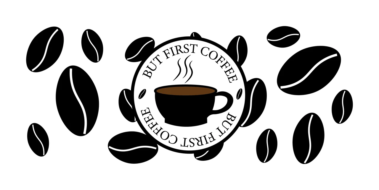 Can Glass Wrap Coffee Text With Beans cup steaming circle steam