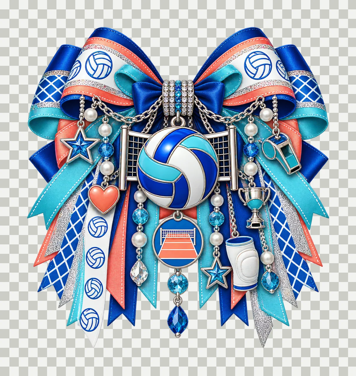 Volleyball PNG, Volleyball and Net Coquette Bow, No Text Sublimation Clipart, Transparent Digital Download transparency and detail preview thumbnail
