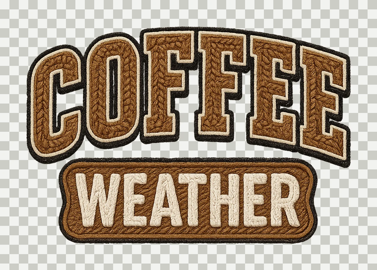 Cute Fall Coffee Weather Preppy Varsity Design Faux Yarn transparency and detail preview thumbnail
