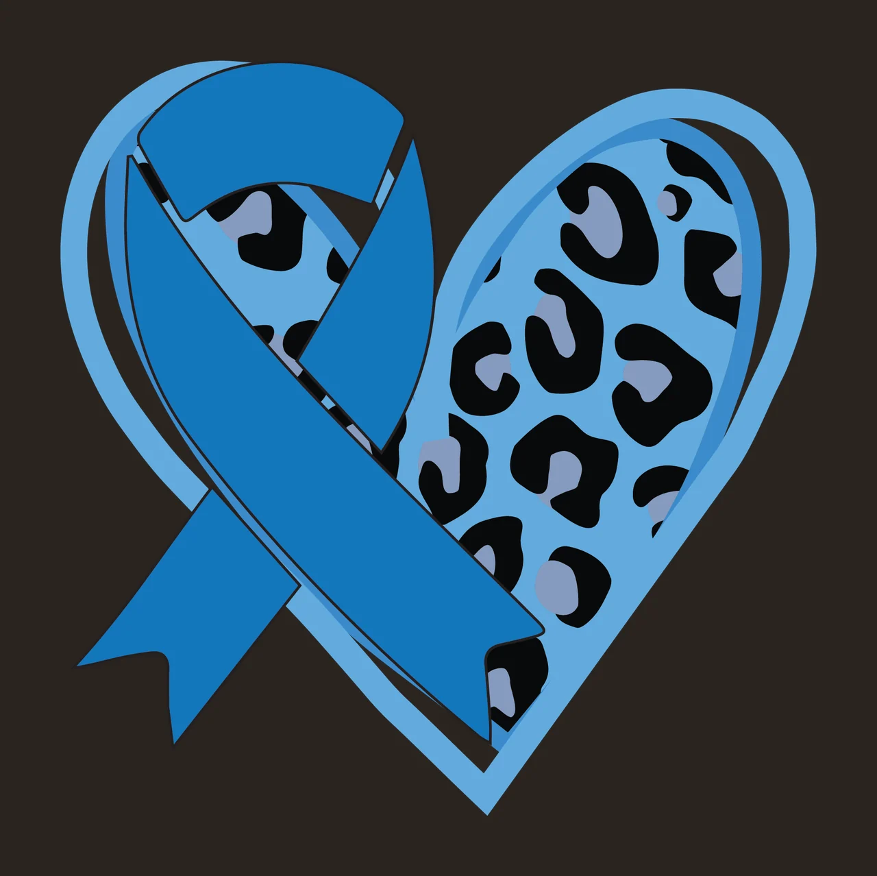 Ribbon Black Heart With Leopard Print forming silhouette white contrast preview thumbnail