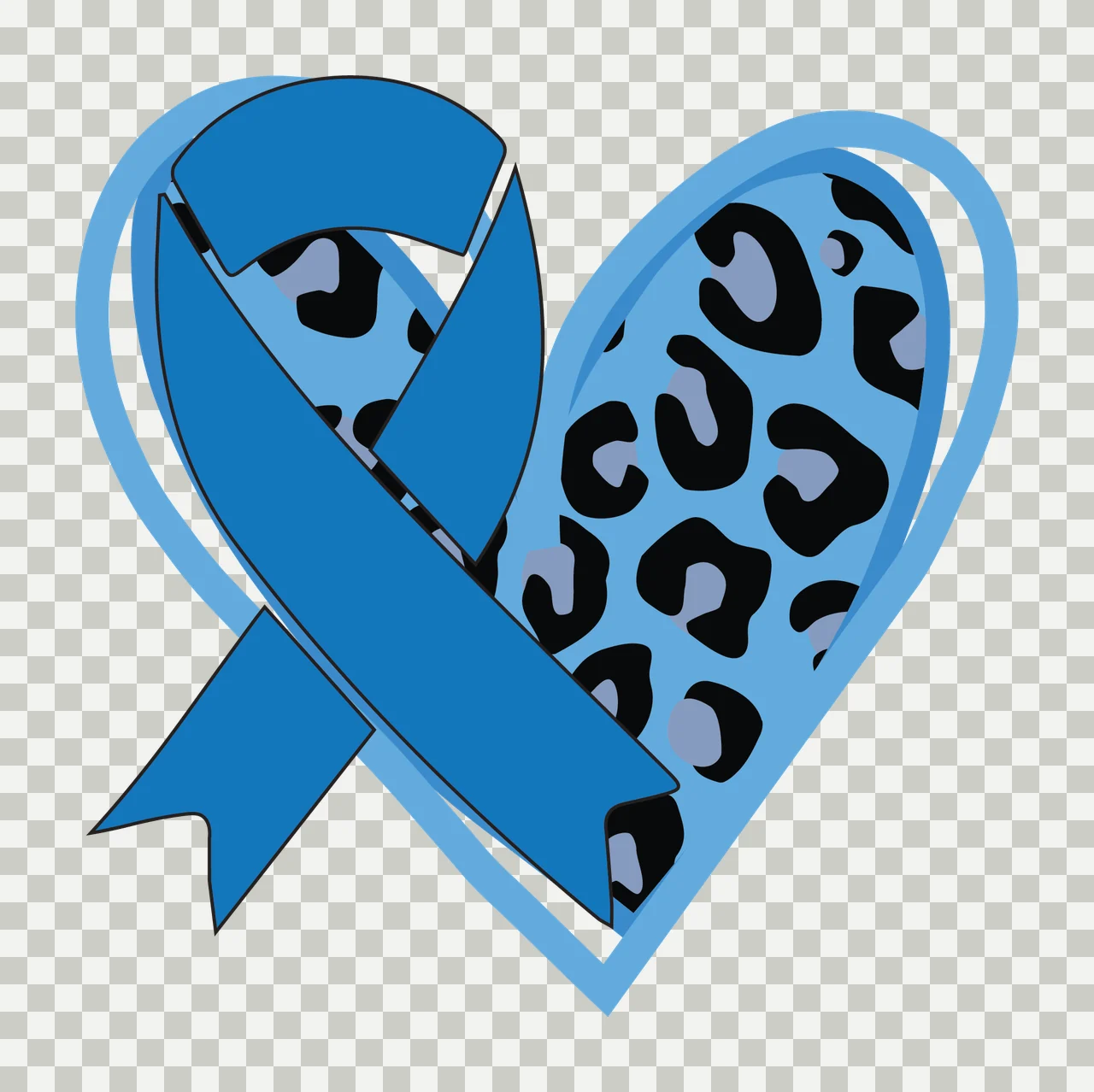 Ribbon Black Heart With Leopard Print forming silhouette white transparency and detail preview thumbnail