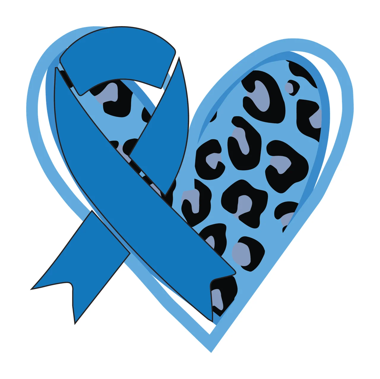 Ribbon Black Heart With Leopard Print forming silhouette white
