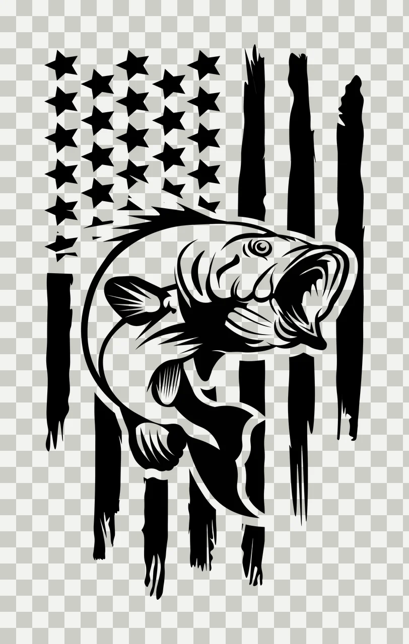 Fishing American Flag With Jumping Fish Design stars stripes transparency and detail preview thumbnail