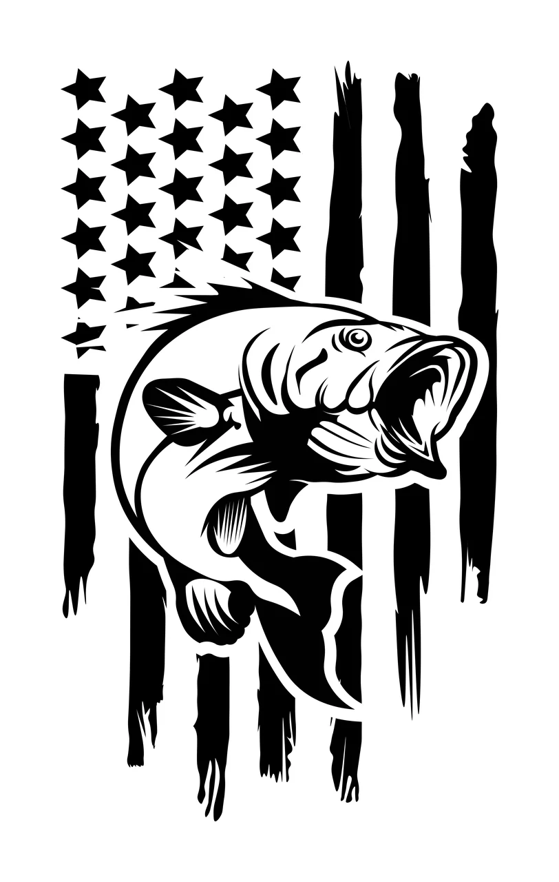 Fishing American Flag With Jumping Fish Design stars stripes