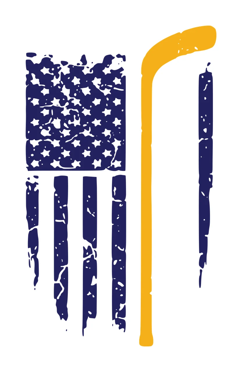 Hockey Flag Distressed Graphic With Vertical Stick and Variation