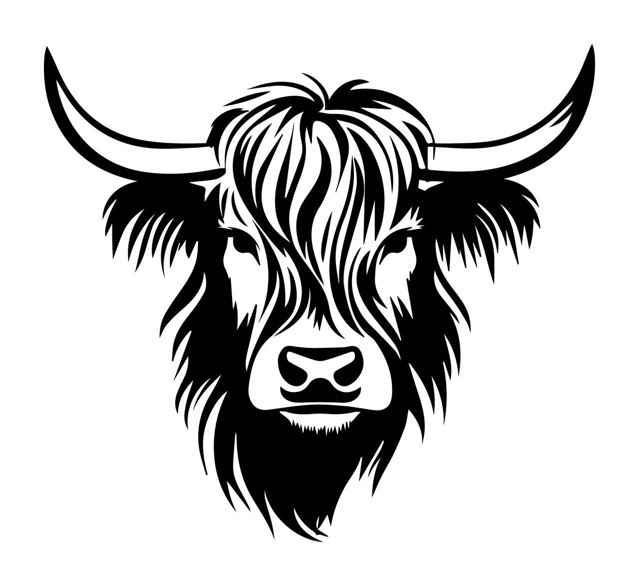Highland Cattle Head Black Silhouette horns hair animal livestock
