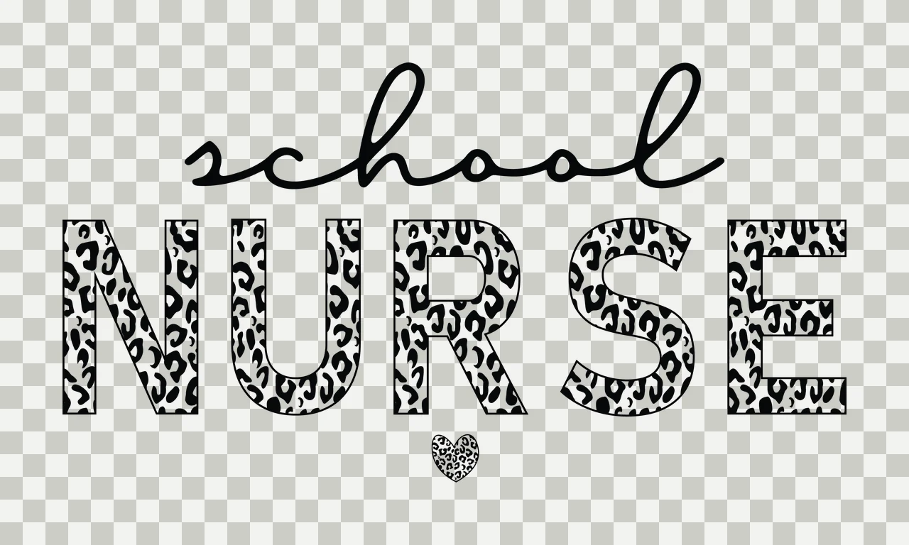 School Nurse Text With Leopard Print displaying heart graphic transparency and detail preview thumbnail
