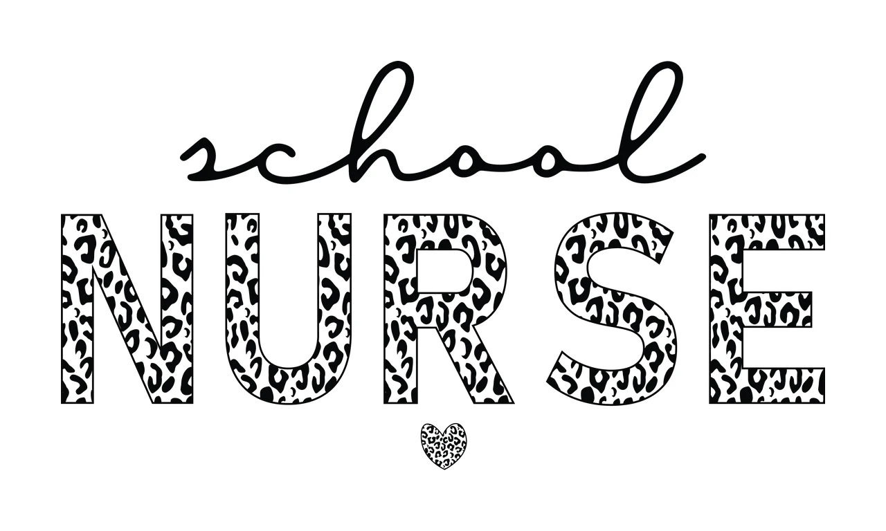 School Nurse Text With Leopard Print displaying heart graphic