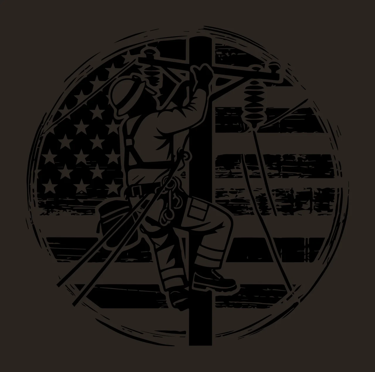 Lineman On Pole And Flag working wires circle monochrome illustration contrast preview thumbnail
