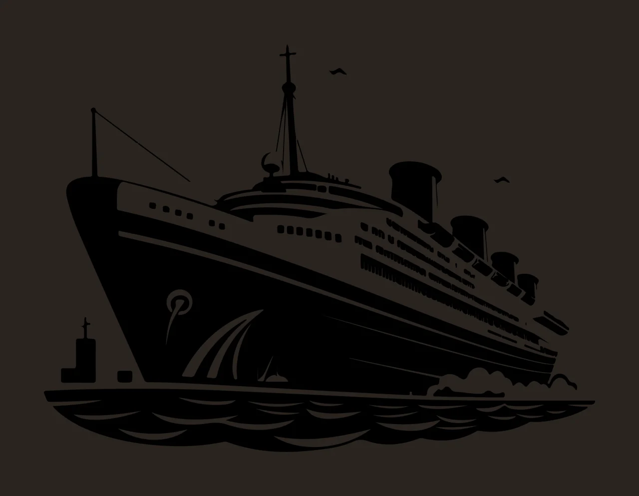 Ship Black Silhouette Cruise On Waves sailing birds white ocean contrast preview thumbnail
