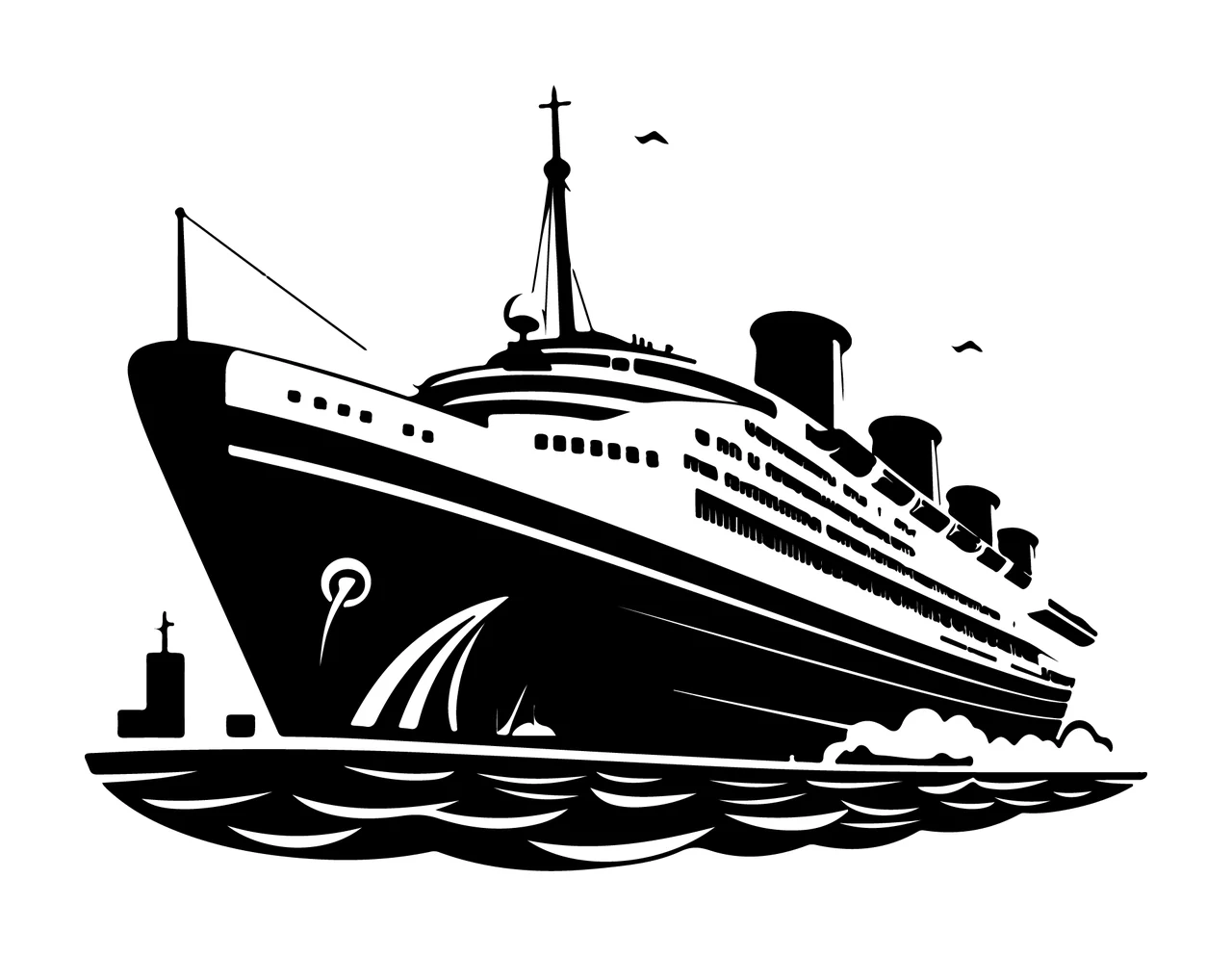 Ship Black Silhouette Cruise On Waves sailing birds white ocean