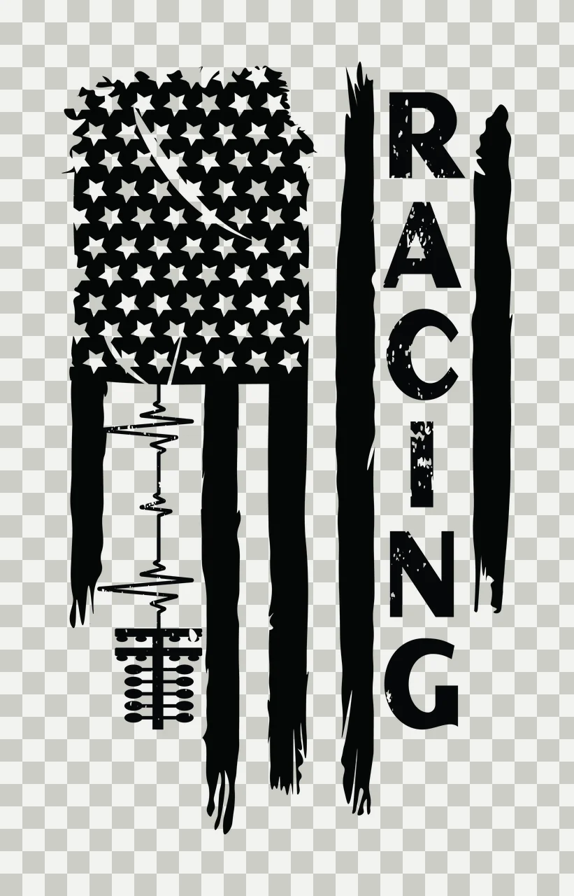 Flag Racing And Ekg Design stars lines distressed black white transparency and detail preview thumbnail