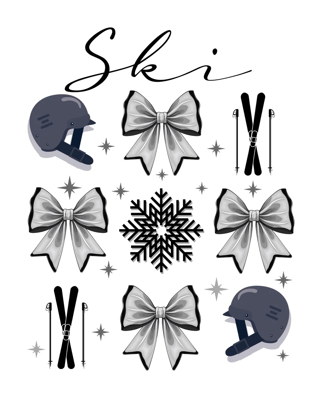 Ski Helmet And Bow Decorative Elements gear arranging snowflake