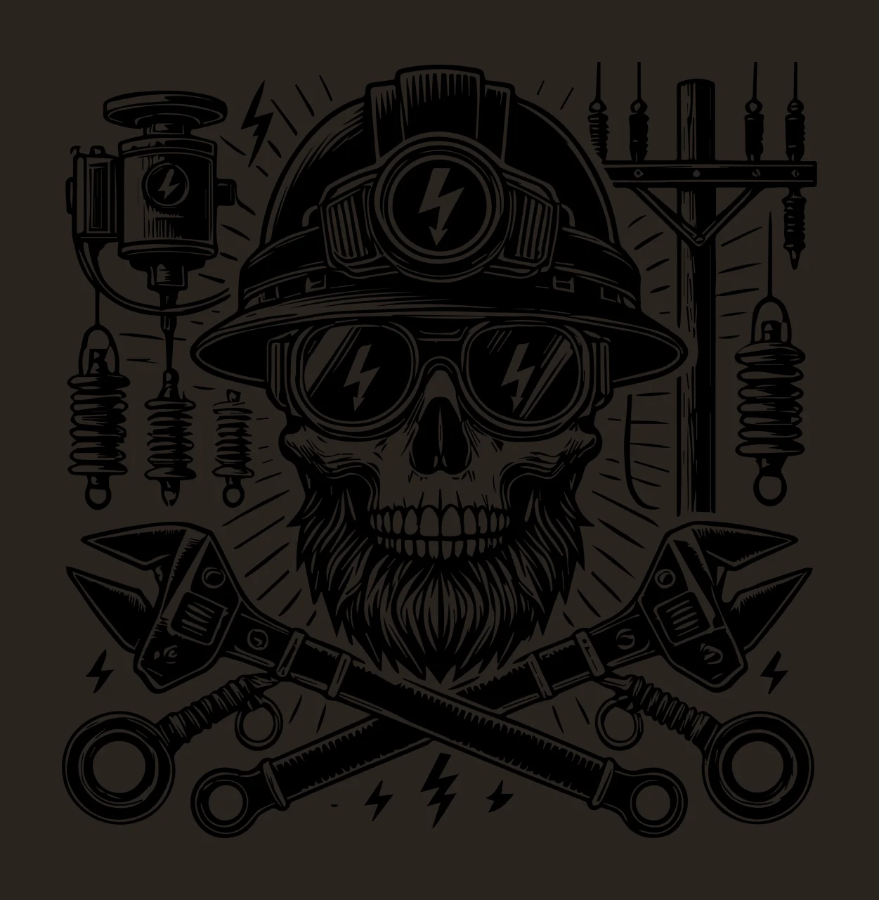 Line Skull Wearing Hard Hat And Goggles headgear beard wrenches contrast preview thumbnail