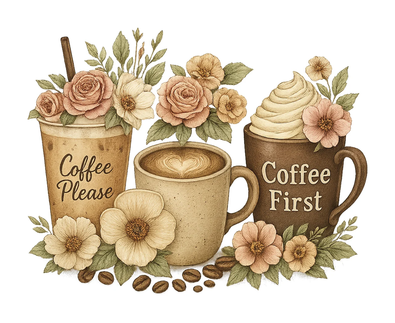 Coffee and flowers for sublimation spring floral coffee