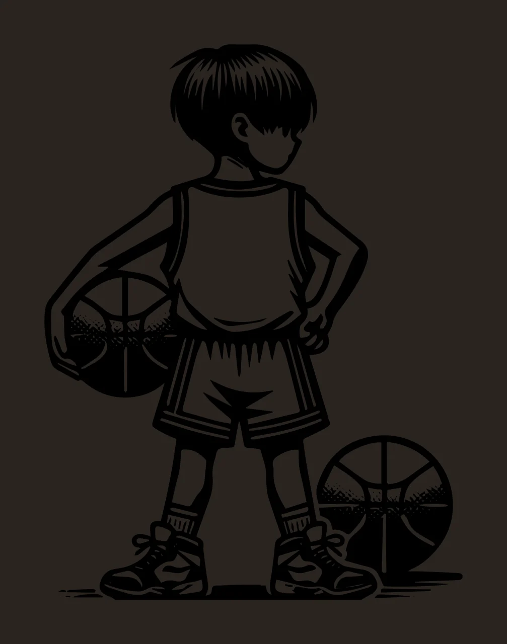 Ball Player Basketball Standing With Two Balls basketballs contrast preview thumbnail