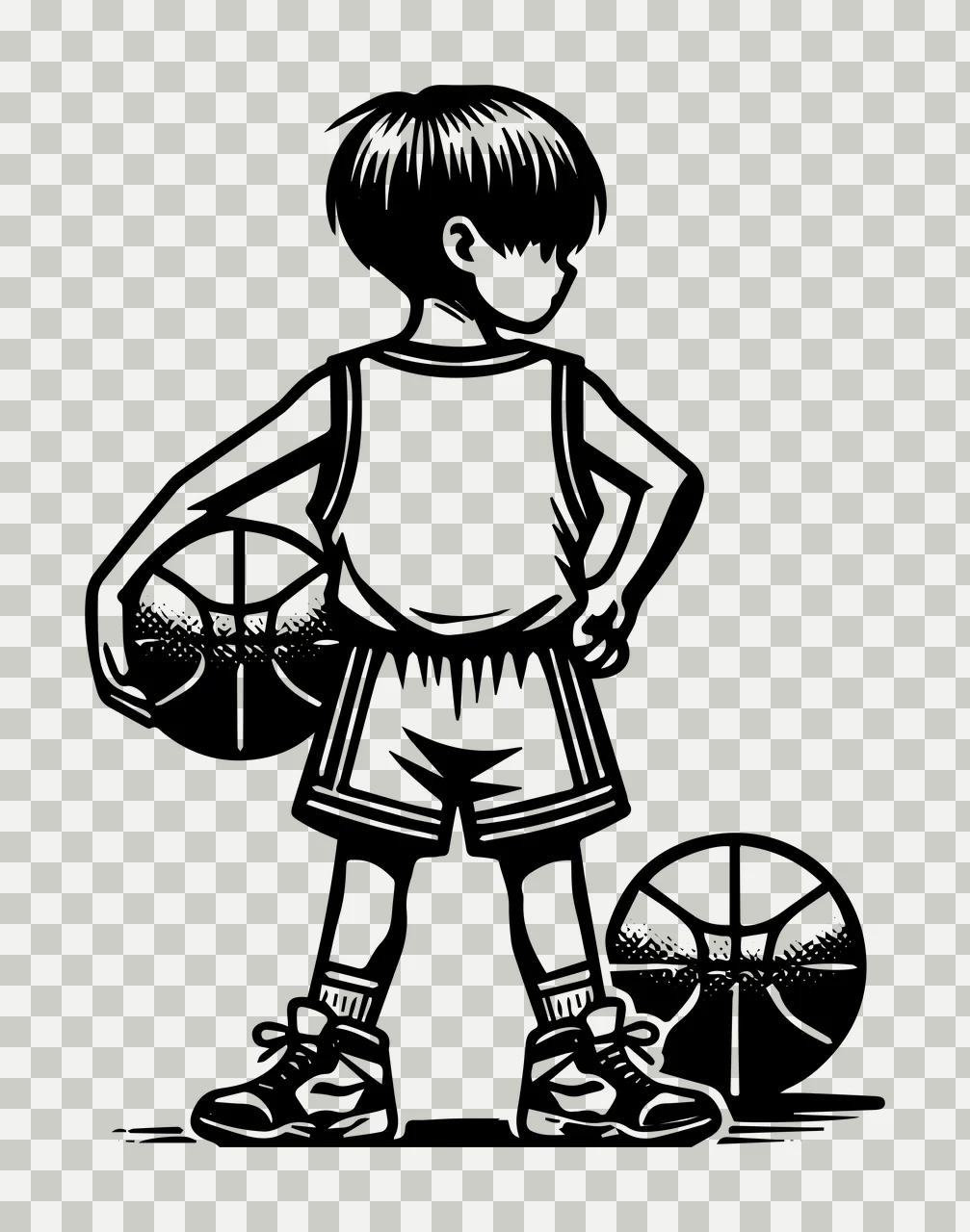 Ball Player Basketball Standing With Two Balls basketballs transparency and detail preview thumbnail