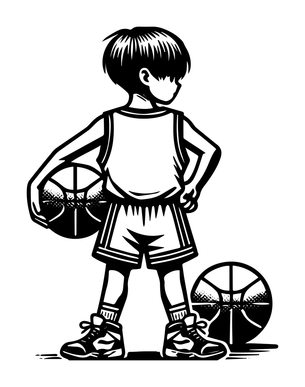 Ball Player Basketball Standing With Two Balls basketballs