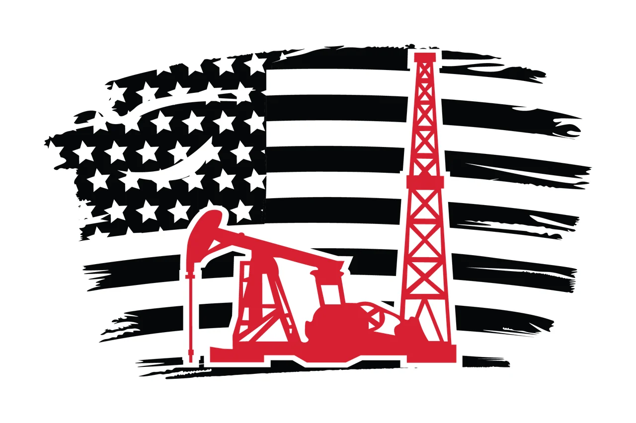 Flag Oil Pump Jack With Background derrick silhouette black