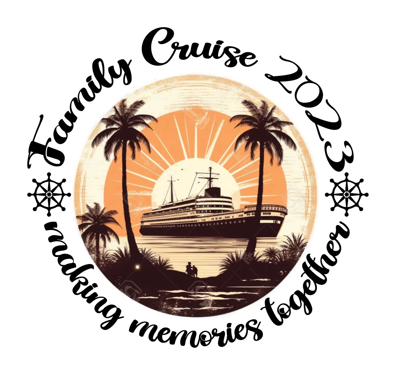 Cruise Circular Text Design arrangement ship wheel minimalist