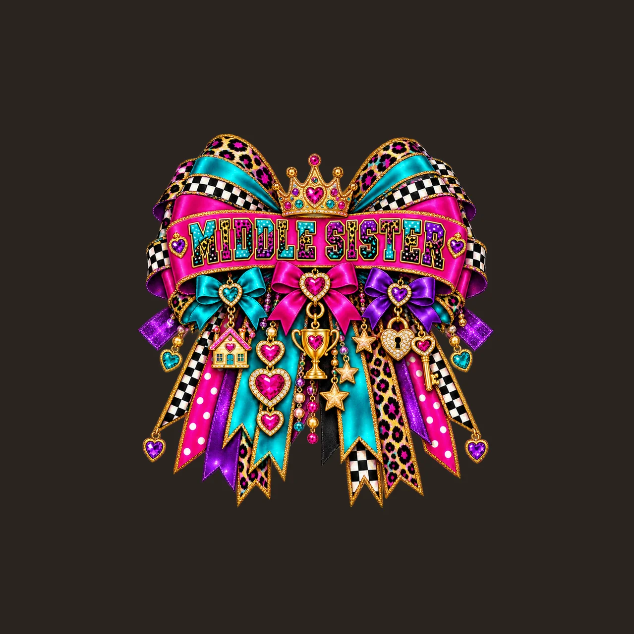 Middle Sister Bow Charm PNG, Patterned Coquette Bow Clipart, Transparent Sublimation Digital Download contrast preview thumbnail