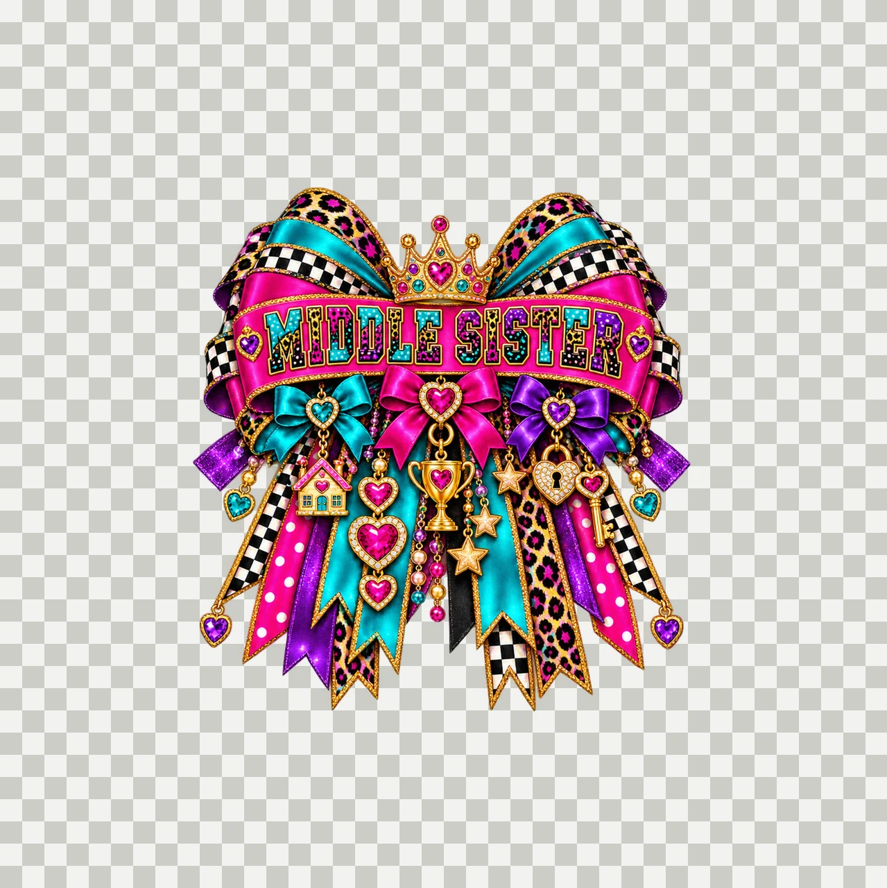 Middle Sister Bow Charm PNG, Patterned Coquette Bow Clipart, Transparent Sublimation Digital Download transparency and detail preview thumbnail